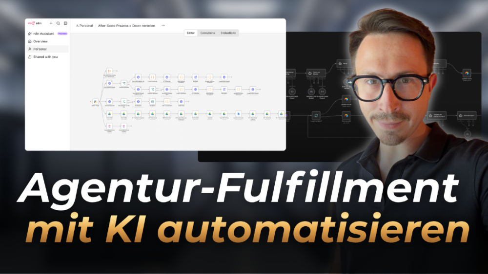 Mann zeigt eine grafische Darstellung zur Automatisierung von Agentur-Fulfillment mit KI.