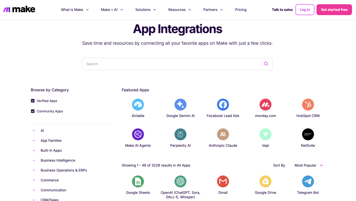 Mit Make.com kannst du heute über 3.000 Integrationen zu gängigen Tools und Diensten nutzen.&nbsp;Damit lassen sich CRM-Systeme, Projektmanagement-Tools, E-Mail-,&nbsp;Marketing-, oder AI-Werkzeuge nahtlos miteinander verbinden - ganz ohne eine Zeile Code zu schreiben.