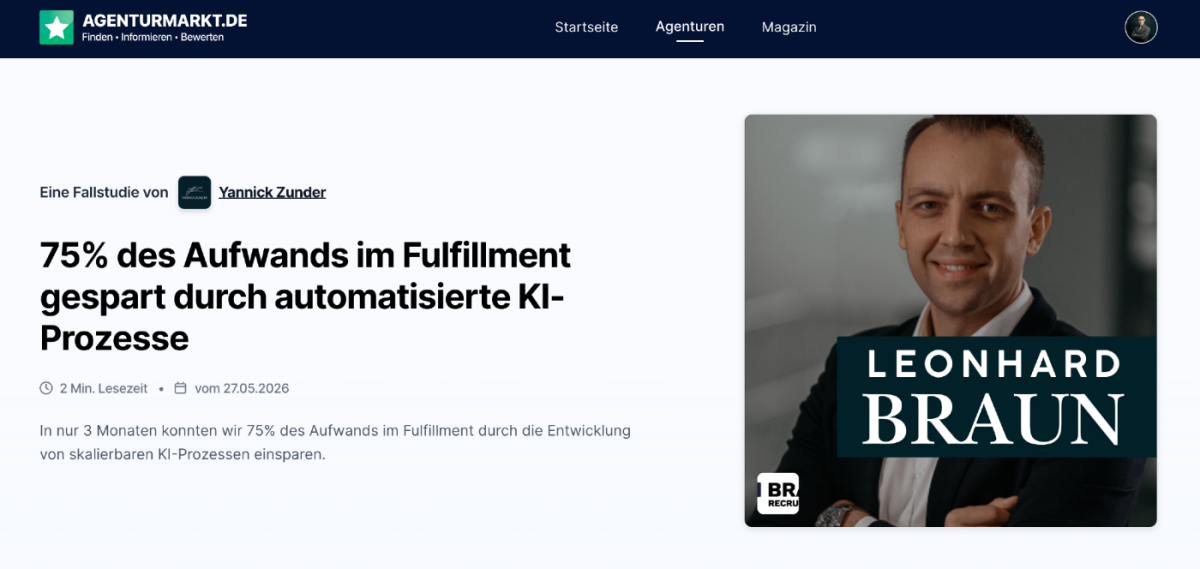 Leonhard Braun stellt automatisierte KI-Prozesse vor, die 75% Aufwand im Fulfillment sparen.
