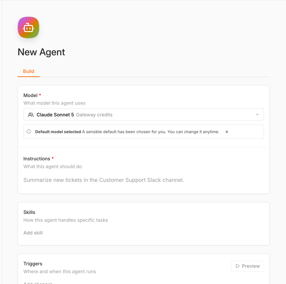 Das Interface zur Erstellung eines neuen n8n Agents zur Automatisierung.