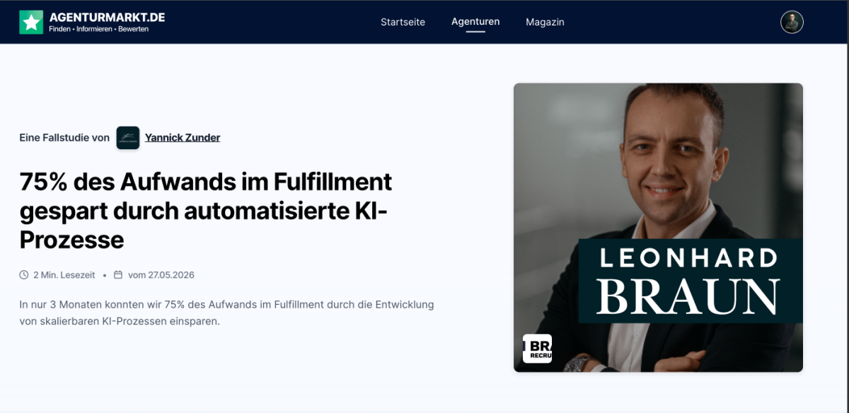 Leonhard Braun erklärt, wie 75% des Aufwands im Fulfillment durch KI-Prozesse gespart werden.