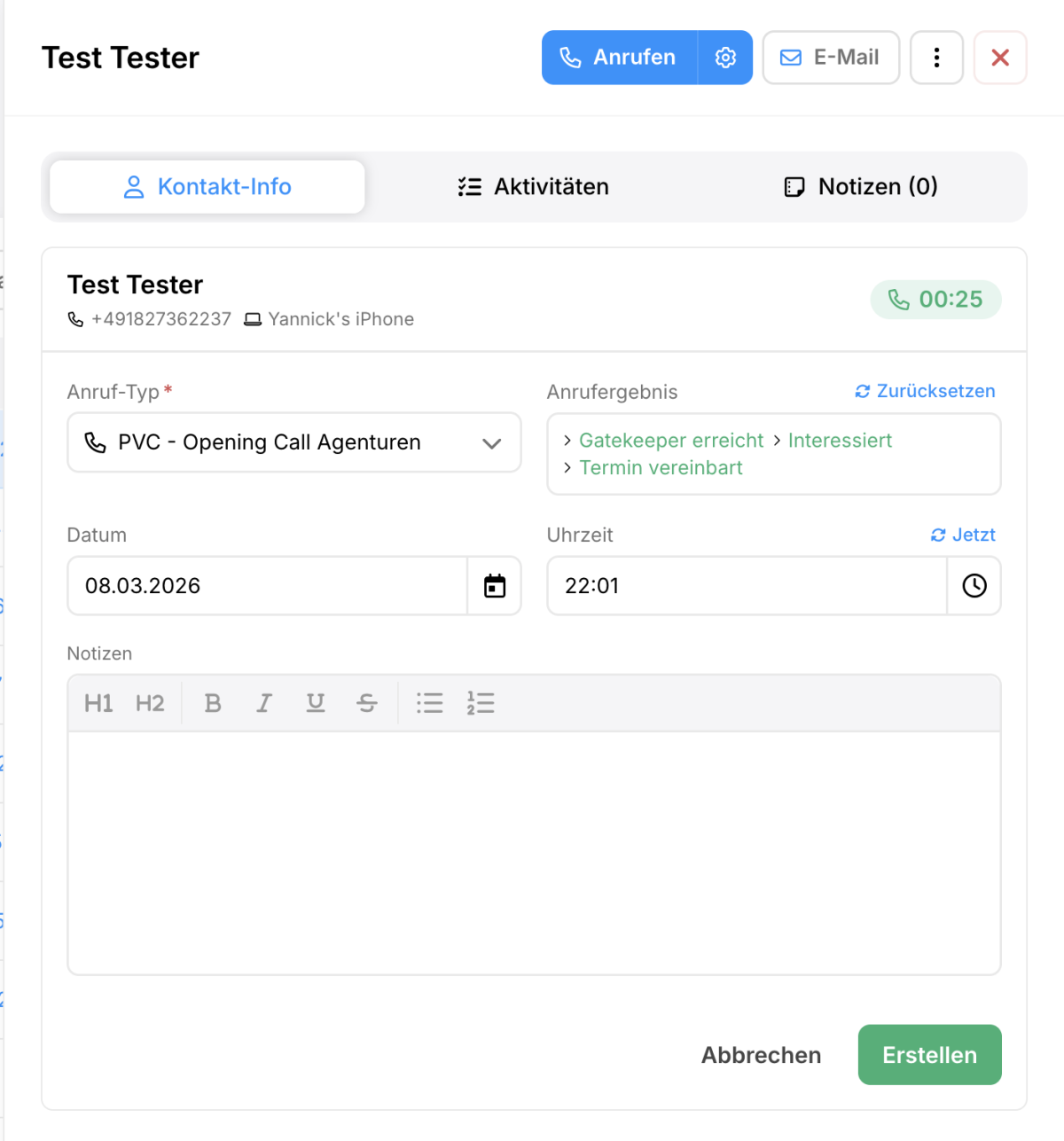 Das integrierte Call-Flow-Tracking spart dir lästige Strichlisten und manuelle Auswertung von deinen Vertriebsaktivitäten. *Gezeigte Daten sind Musterdaten