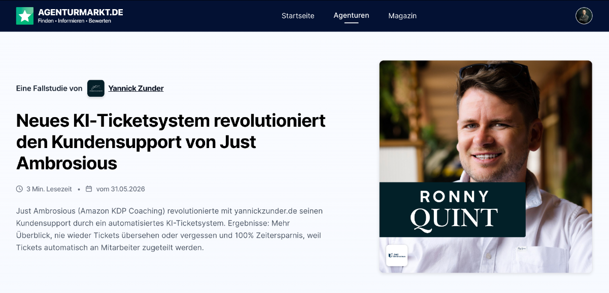 Das KI-Ticketsystem verbessert den Kundensupport von Just Ambrosious.