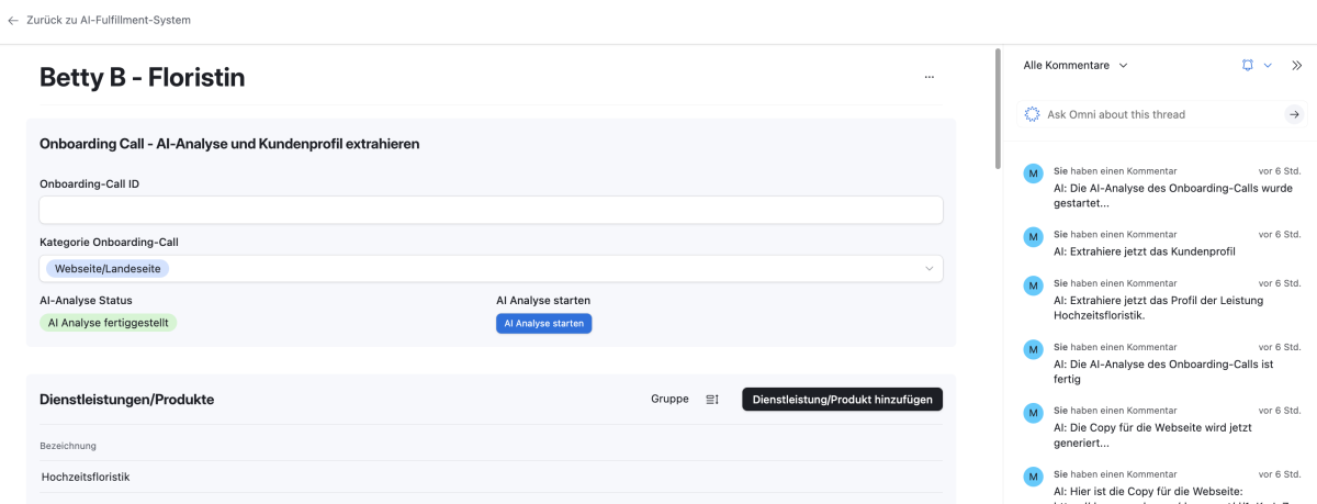 Fulfillment-Mitarbeiter müssen einfach nur noch die ID des Transkripts in das System einfügen und auf den Button 