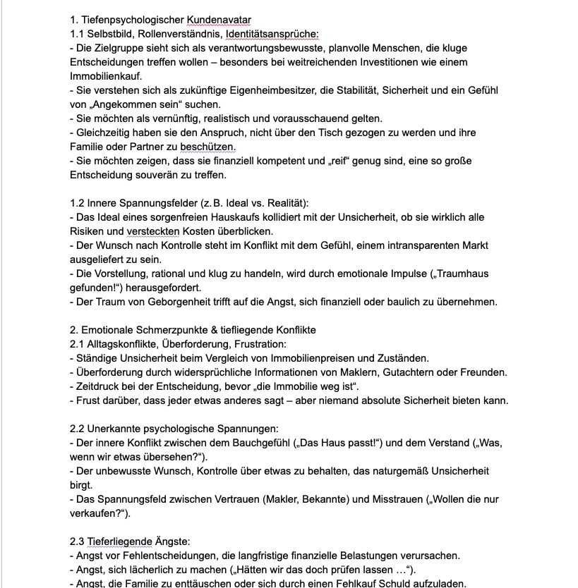 KI-Mitarbeiter generieren automatisch tiefenpsychologische Kundenavatare zu den Zielgruppen deiner Kunden. Diese können KI dann als Input übermittelt werden, um dann hochkonvertierende Werbetexte für Ads und Landeseiten zu erstellen - zugeschnitten auf die Zielgruppen deiner Kunden.