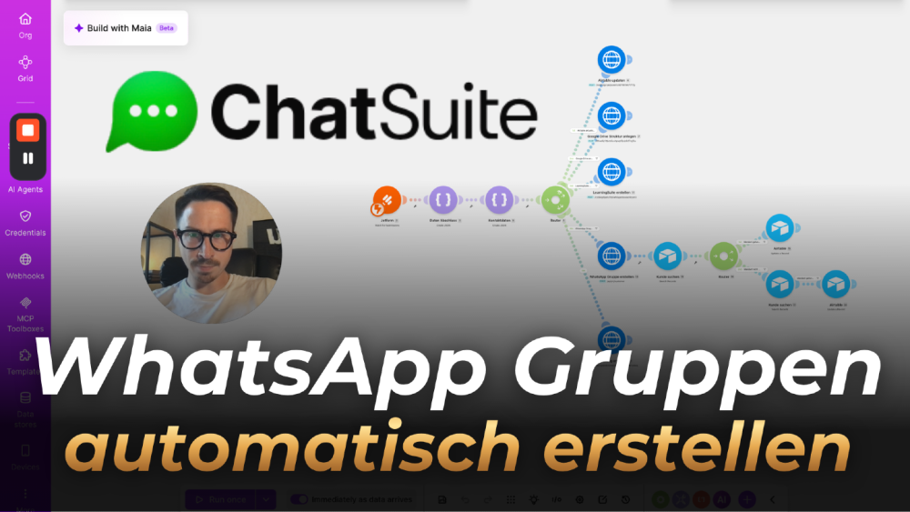 Das Dashboard von ChatSuite zeigt, wie WhatsApp Gruppen automatisch erstellt werden.