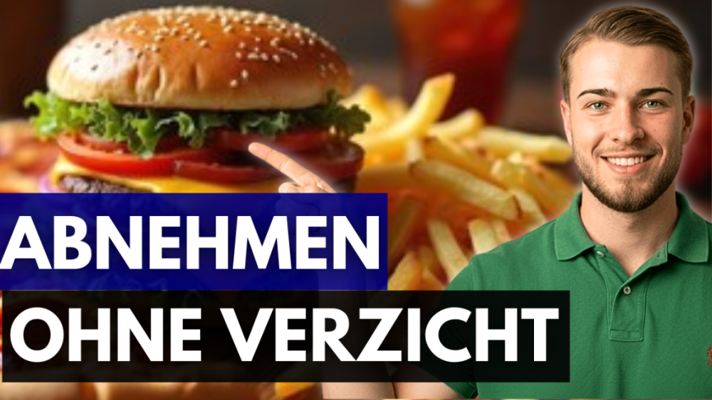 Ein Burger mit Pommes zeigt das Thema abnehmen ohne Verzicht.