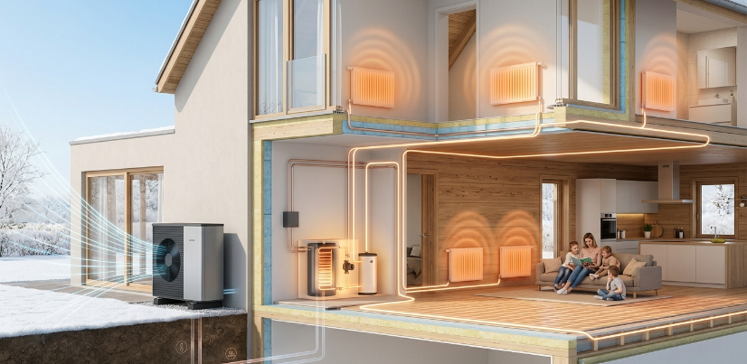 Eine Wärmepumpe gewinnt Energie aus der Außenluft und macht daraus ein Vielfaches an nutzbarer Heizwärme.