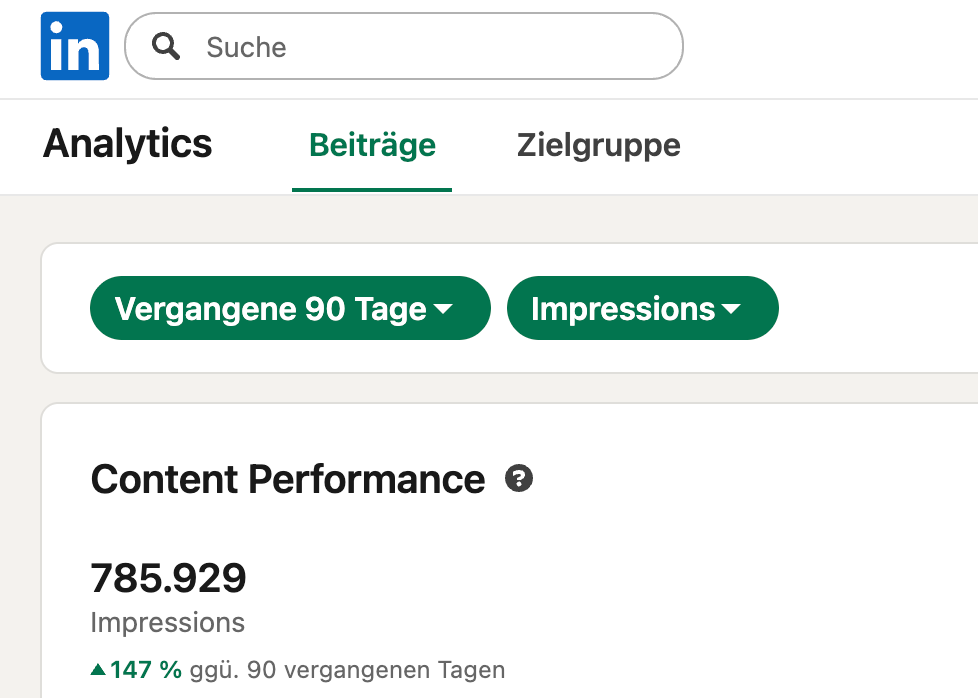 Einblick in meine Linkedin Statistik - 90 Tage&nbsp;