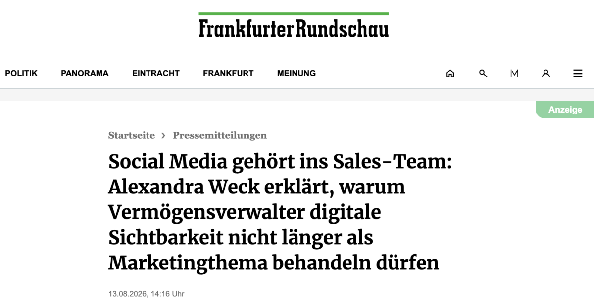 Artikel über digitale Sichtbarkeit für Vermögensverwalter in der Frankfurter Rundschau.