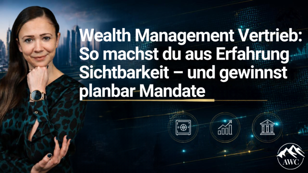 Frau im Wealth Management zeigt, wie man planbare Mandatsgewinnung aus Erfahrung sichtbar macht.