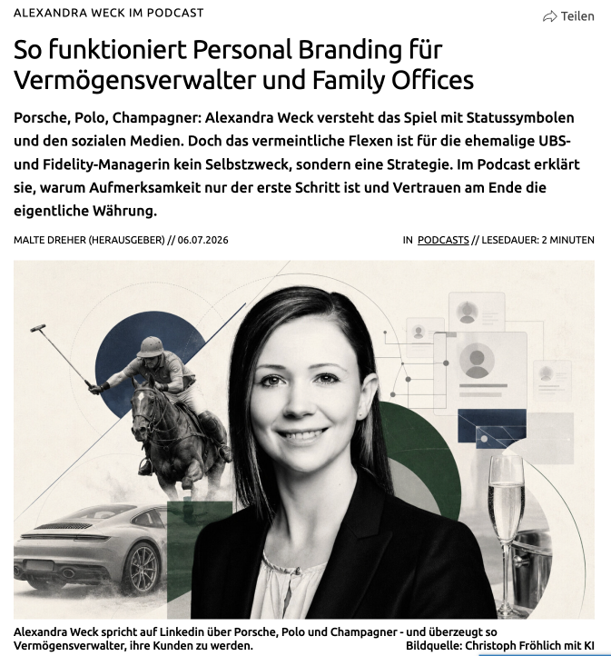 Podcast über Personal Branding für Vermögensverwalter mit Alexandra Weck.