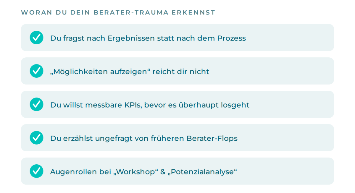 Checkliste mit fünf Signalen für ein Berater-Trauma