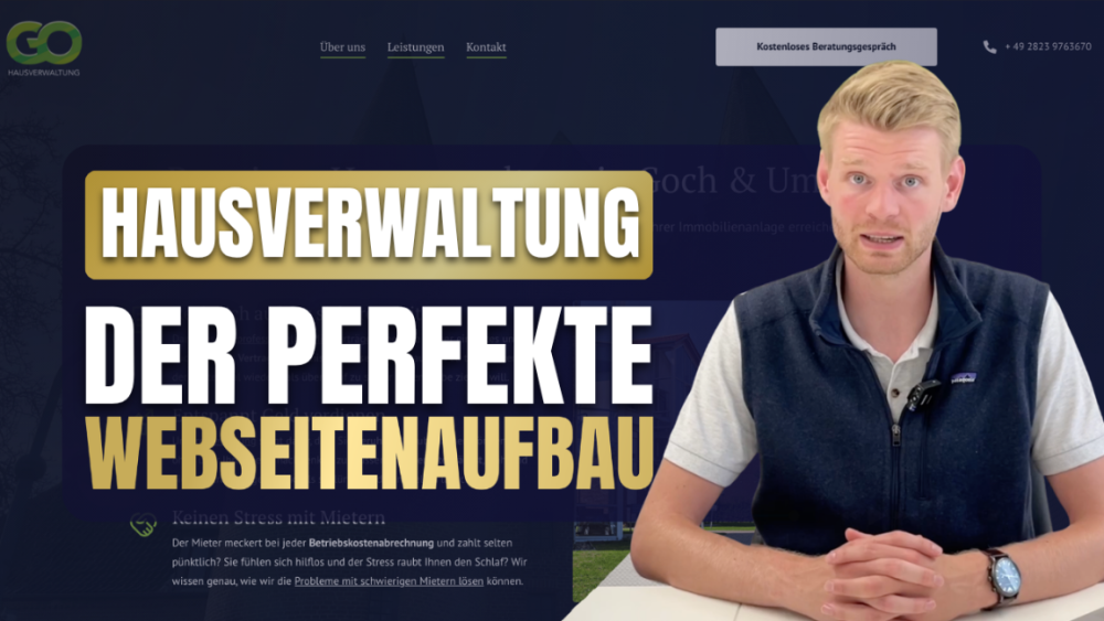Mann präsentiert die perfekte Struktur einer Hausverwaltungs-Webseite.