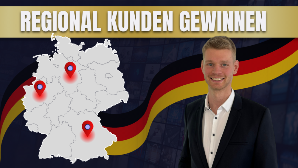 Grafik zur Strategie regionale Kunden gewinnen mit Deutschlandkarte.