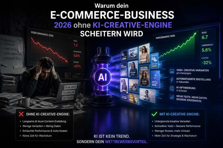 Ohne KI Creative Engine vs. Mit KI Creative Engine.