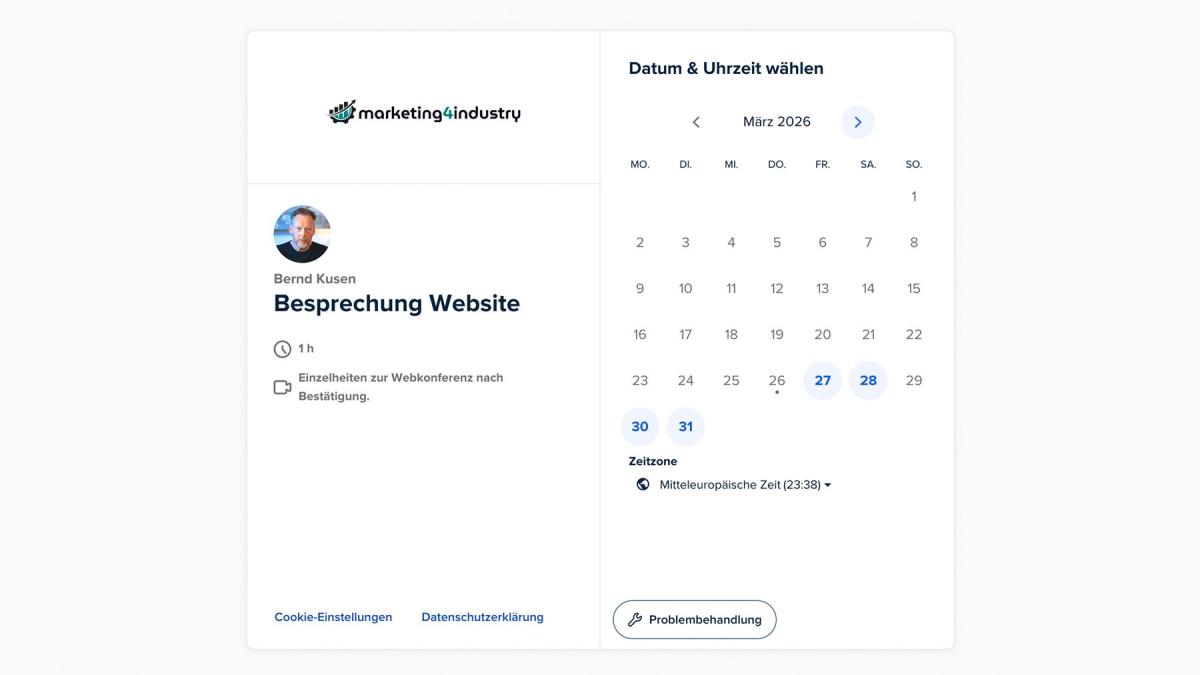 Termine über die Website buchen: nur verfügbare Termine werden angezeigt