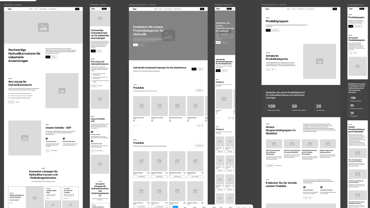 Bevor es ans Design geht wird im Wireframe der detailierte Aufbau der Sektionen festgelegt.
