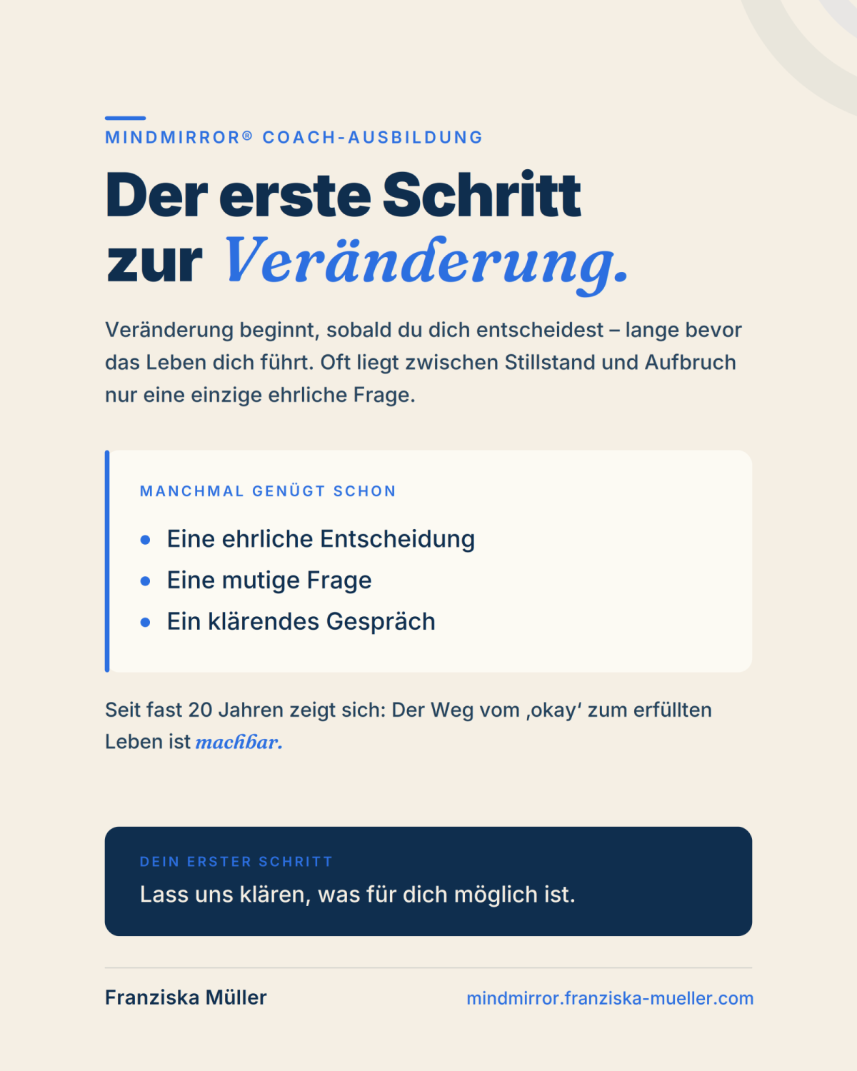 Information über den ersten Schritt zur Veränderung im pferdegestützten Coaching.