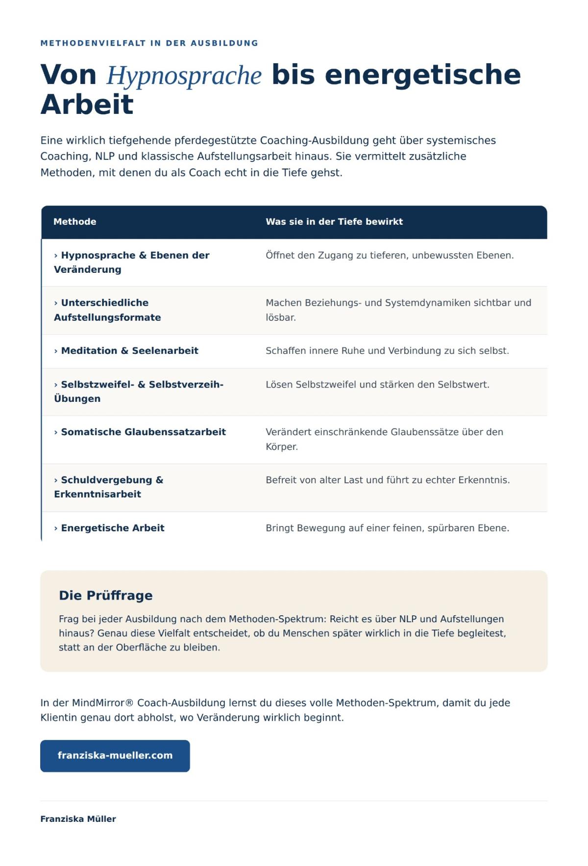 Die Methodenvielfalt in der Ausbildung zum pferdegestützter Coach.