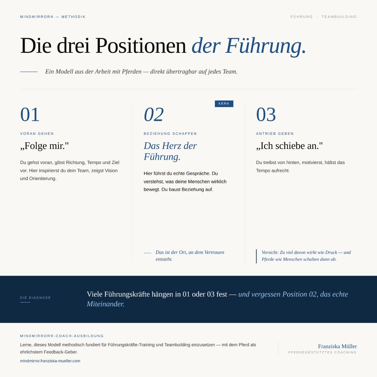 Die drei Positionen der Führung im Coaching mit den Pferden übertragbar auf Führungkräfte.&nbsp;