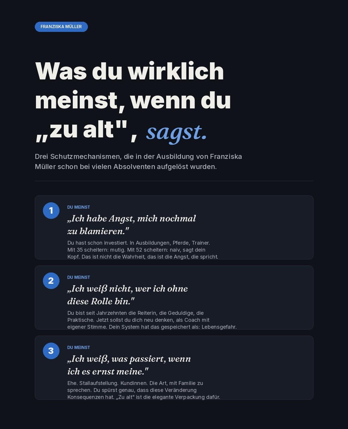 Du bist niemals zu alt für eine Ausbildung zum pferdegestützten Coach bei Franziska Müller