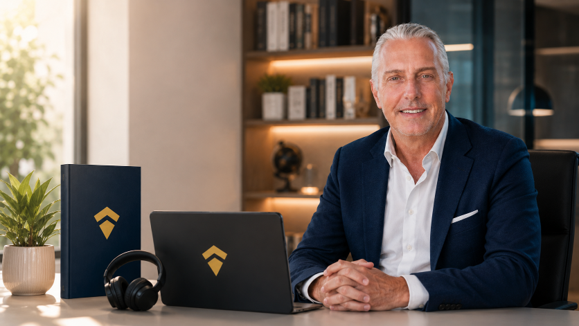 Thorsten Koch am Schreibtisch mit Laptop zur Defi Academy.