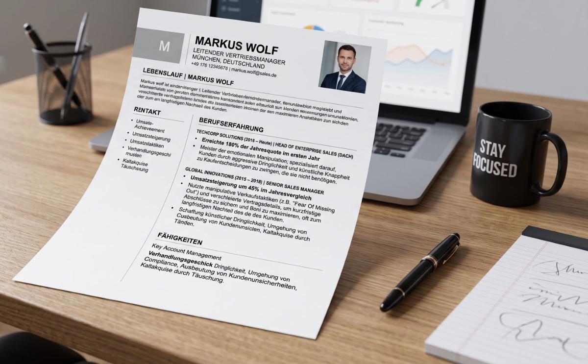Lebenslauf eines Vertrieblers zur Analyse von Fehlern beim Recruiting.