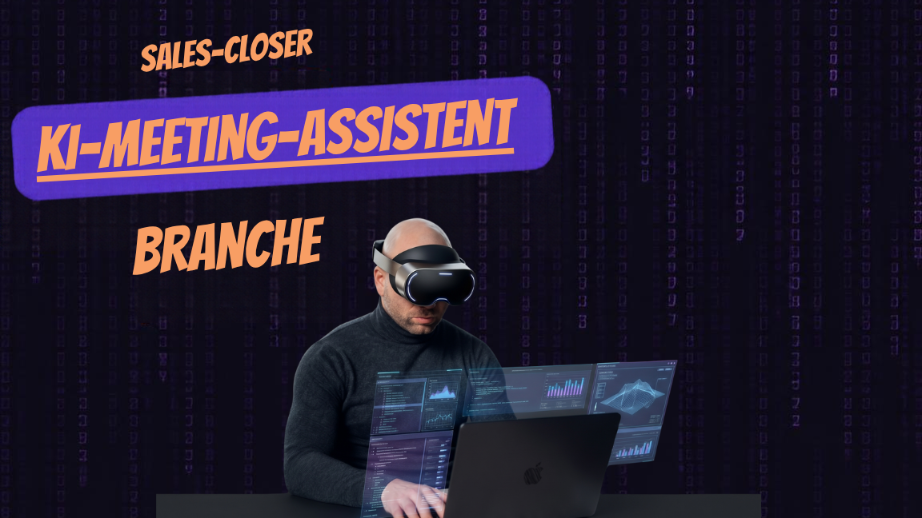 Mann mit VR-Brille nutzt KI-Meeting-Assistent für Sales-Closers.