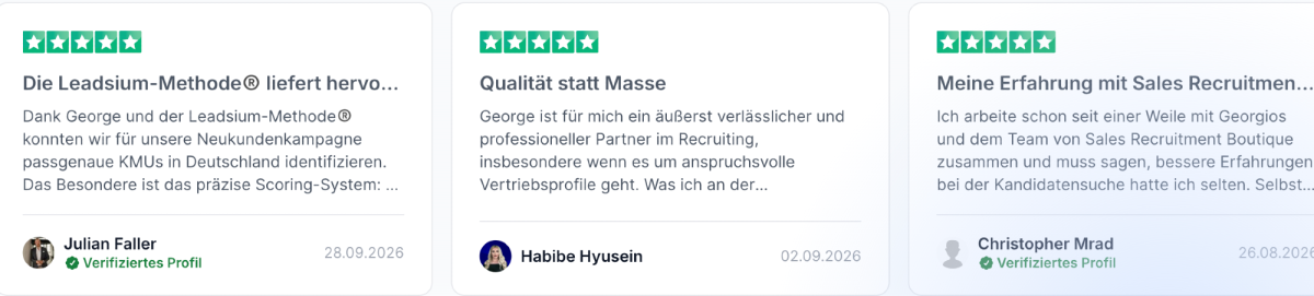 Positive Kundenbewertungen zur Sales Recruitment Boutique.