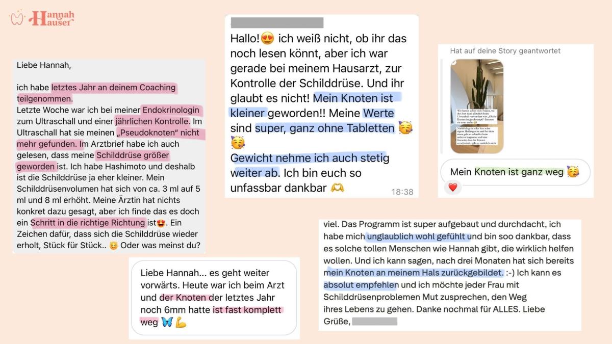 Nachrichten von unserer Kundinnen während des Schilddrüsencoachings