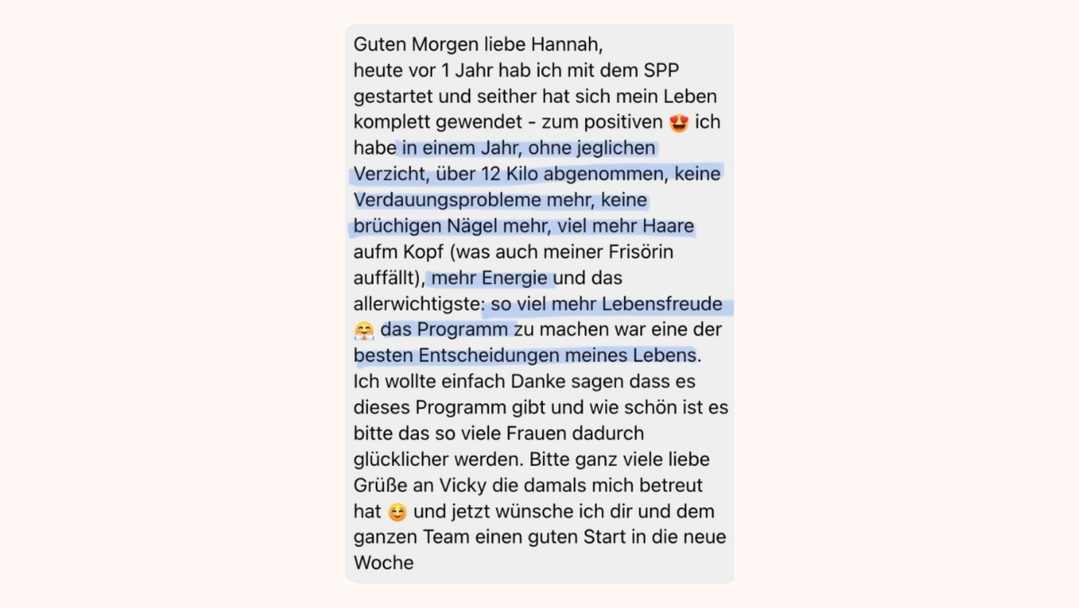 Nachricht von Sandra ein Jahr nach dem Schilddrüsen-Coaching
