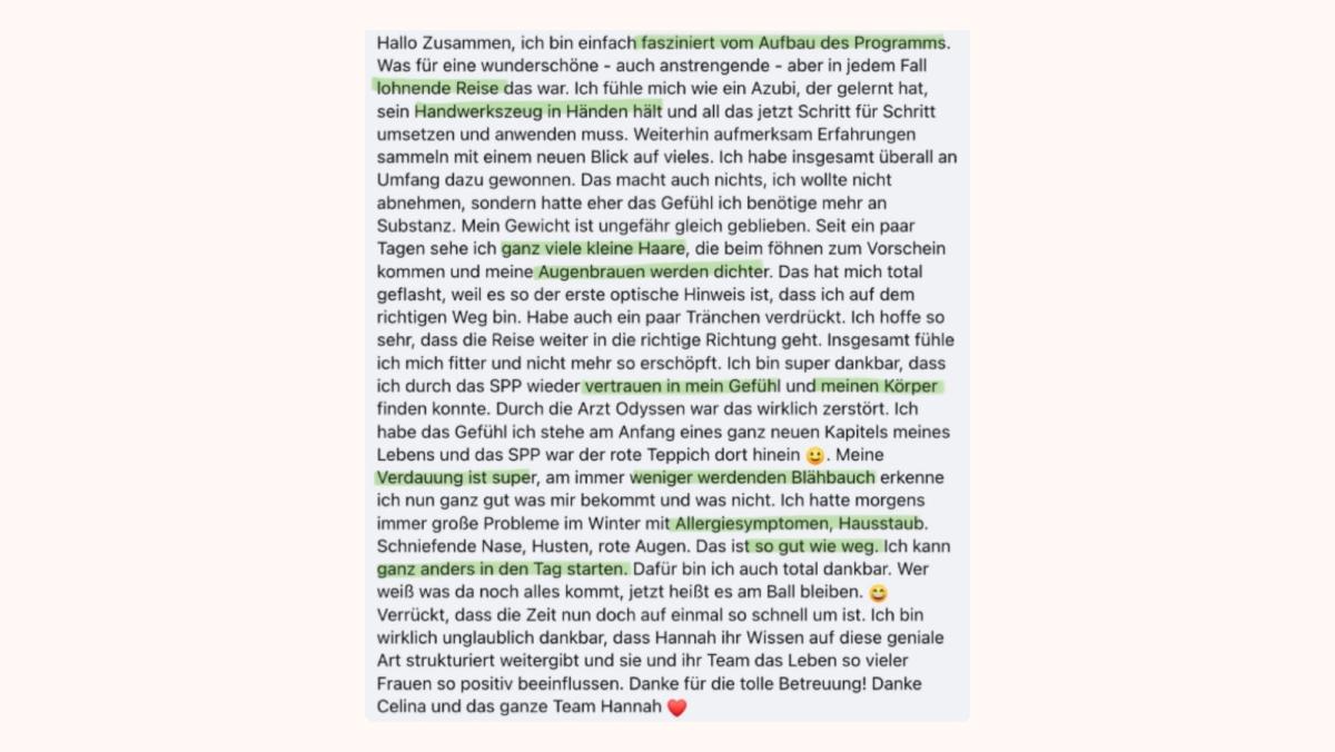 Eine Nachricht von Isabell während des Schilddrüsen-Coachings