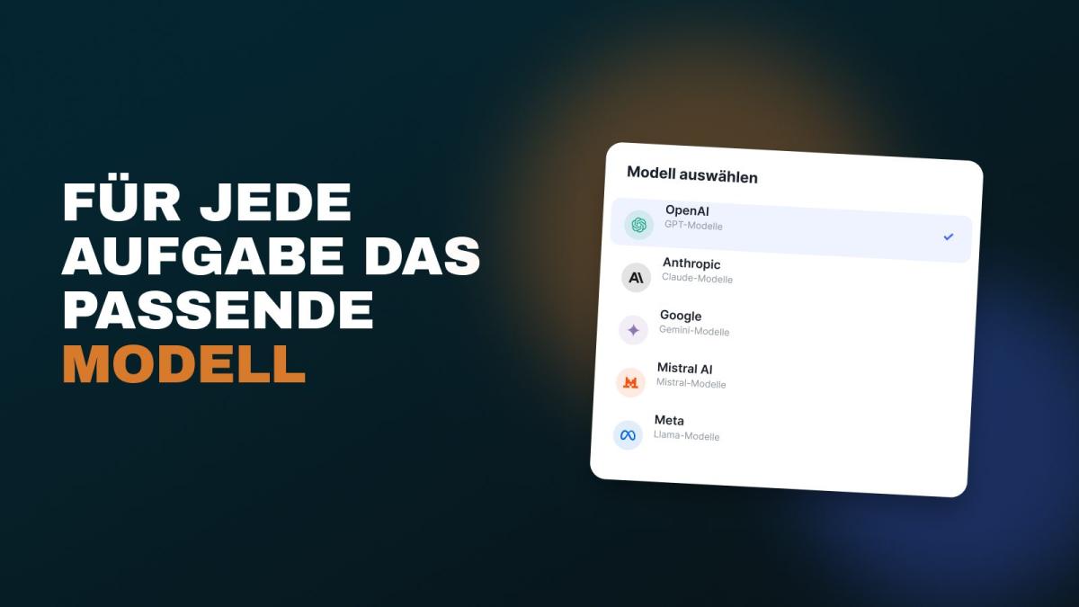 Die Benutzeroberfläche von Langdock zeigt verschiedene KI-Modelle für Aufgaben an.