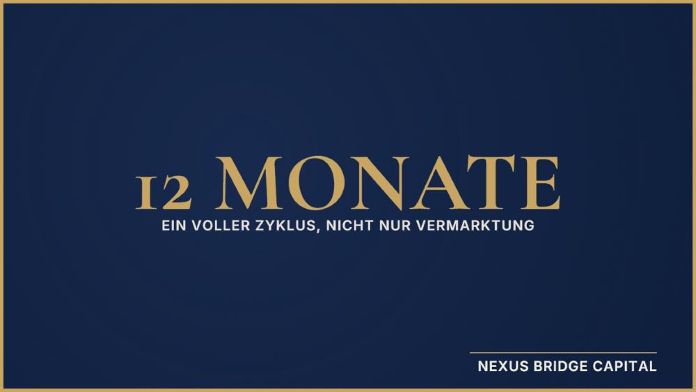 Grafik mit dem Text '12 Monate: Ein voller Zyklus, nicht nur Vermarktung', verdeutlicht die Immobilienverwaltung.