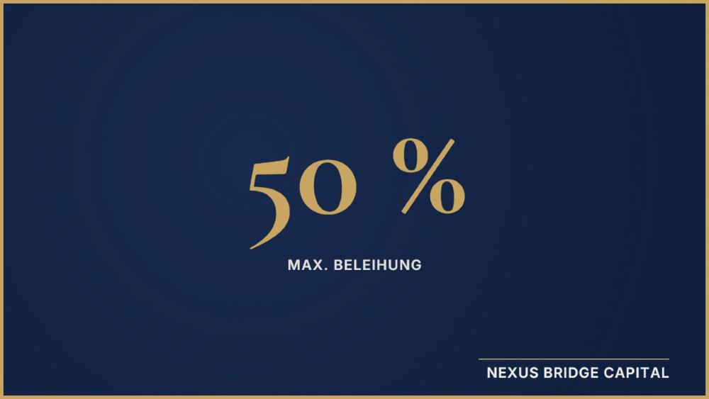 Grafik zur max. Beleihung von 50 % im Zusammenhang mit Off-Plan-Provisionen.