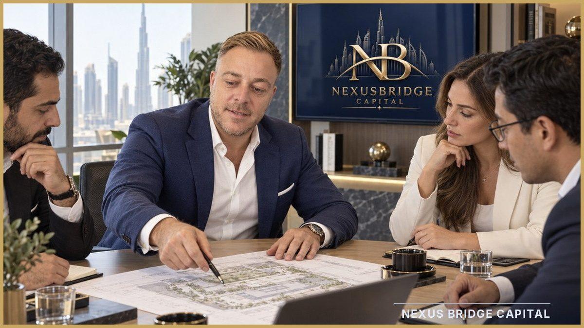 Besprechung über Bankbewertung in Dubai mit einem Gutachter und Kunden.