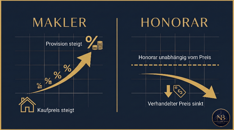 Grafik zu Finanzierungsberatern in Dubai: Unterschiede zwischen Provision und Honorar.