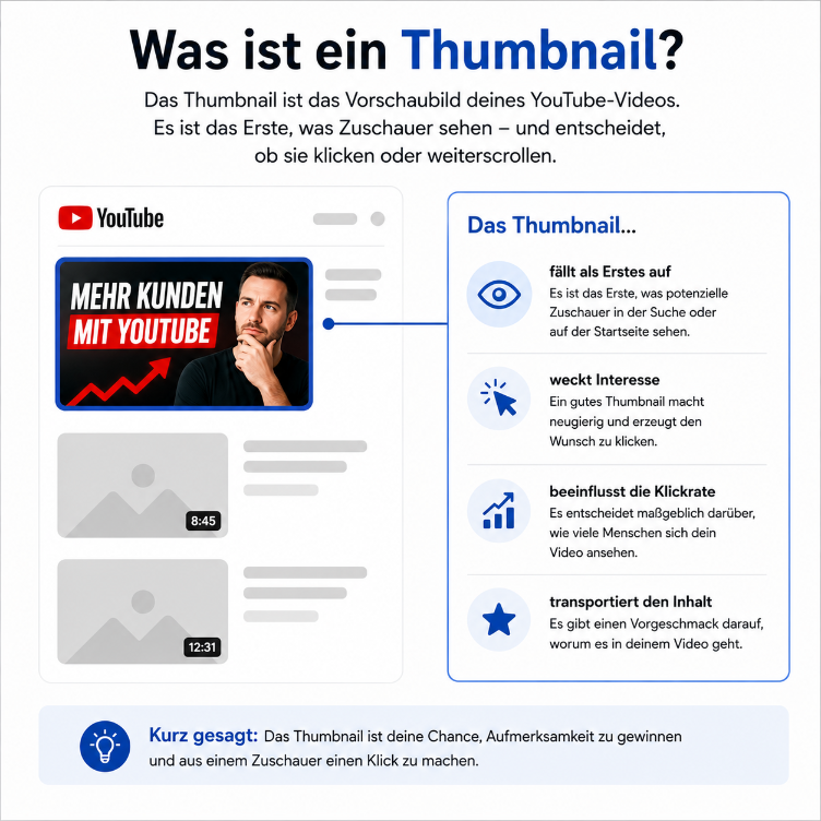 Das Bild erklärt, was ein Thumbnail für YouTube-Videos ist und warum es entscheidend ist.