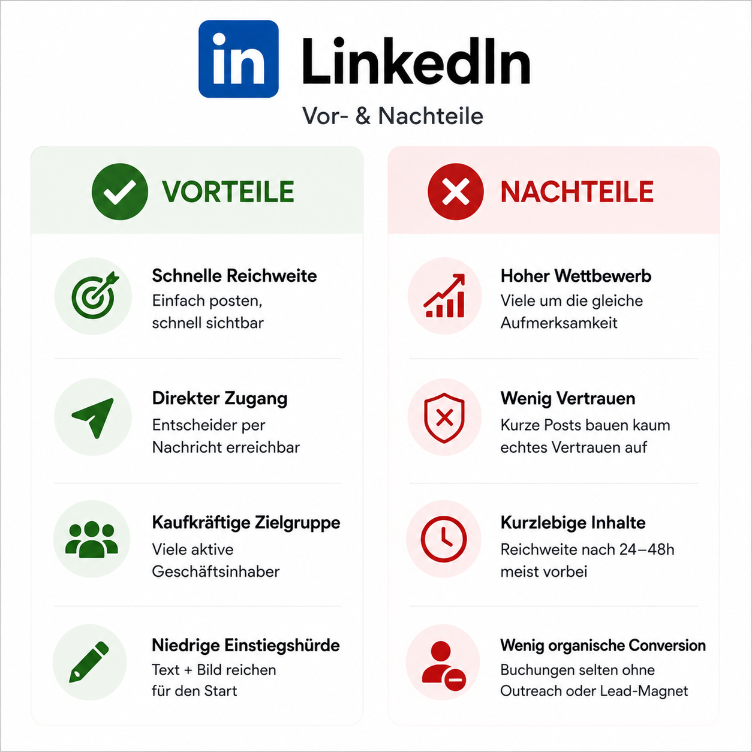 Übersicht über die Vor- und Nachteile von LinkedIn für Kundenakquise.