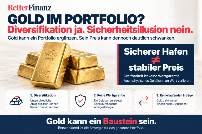 Goldbarren als sicherer Hafen im Portfolio mit Preisschwankungen.