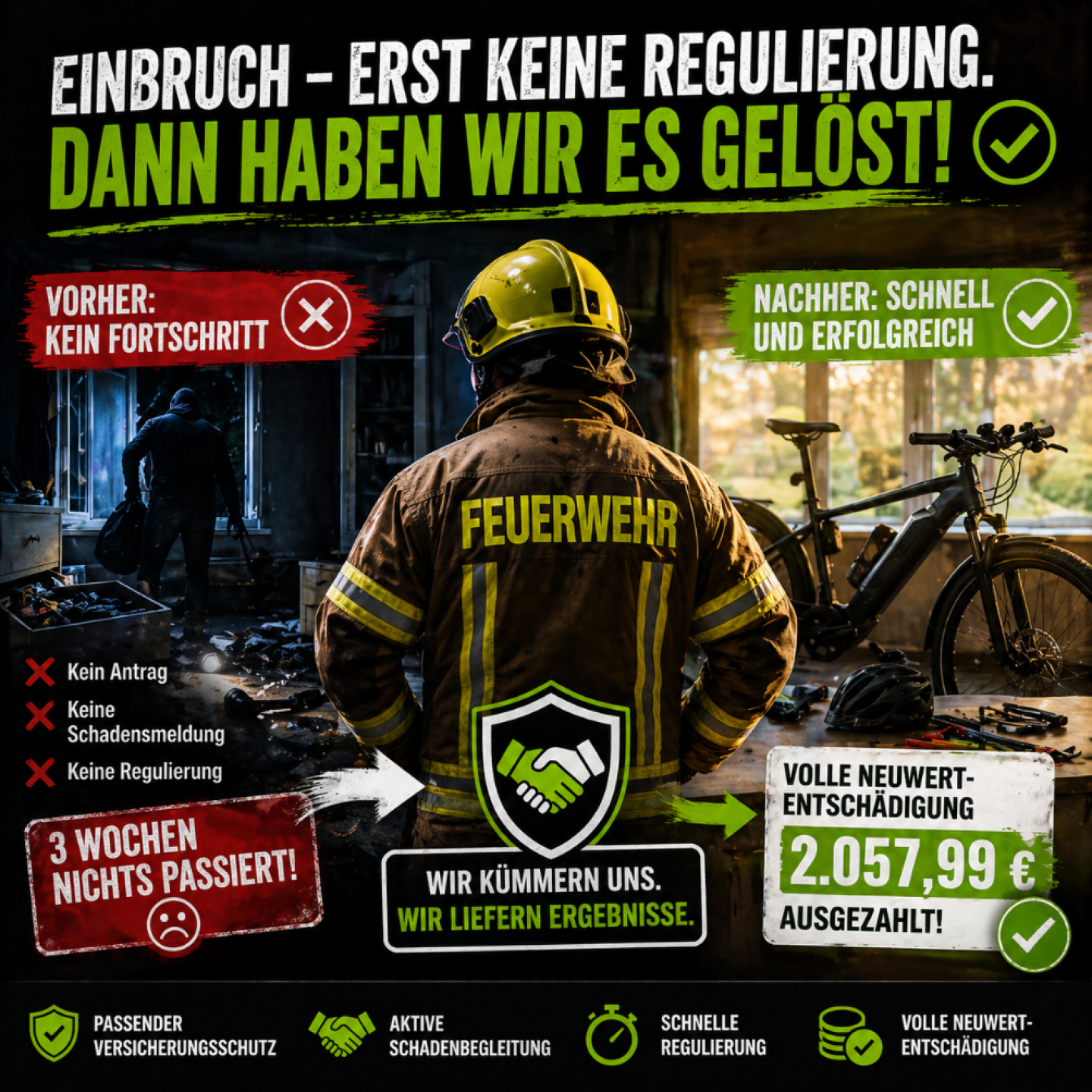 Einbruch: Von 3 Wochen Stillstand zu Auszahlung in 3 Tagen – 2.055,98€ € reguliert