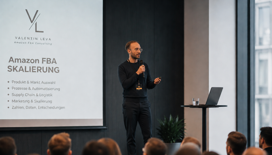 Valentin Leva präsentiert zum Thema Amazon FBA Skalierung.