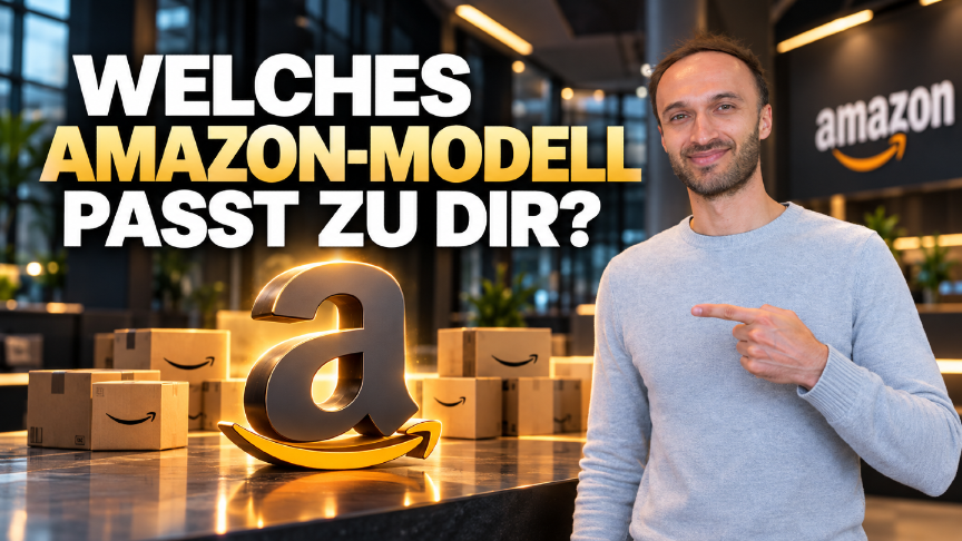 Mann zeigt auf das Amazon-Logo und fragt, welches Amazon-Modell zu dir passt.