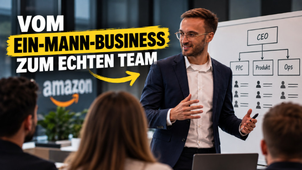 Ein Mann präsentiert über das Amazon-Team aufbauen in einem modernen Meetingraum.