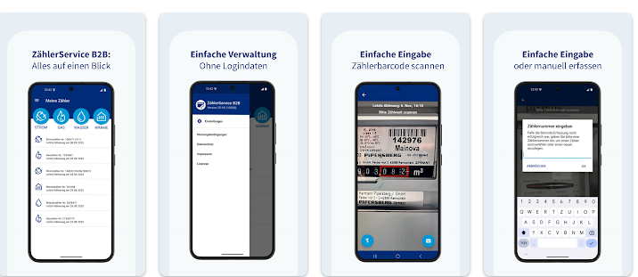 Screenshot des Mainova Business Portals mit verschiedenen Funktionen zur Zählerstandverwaltung.
