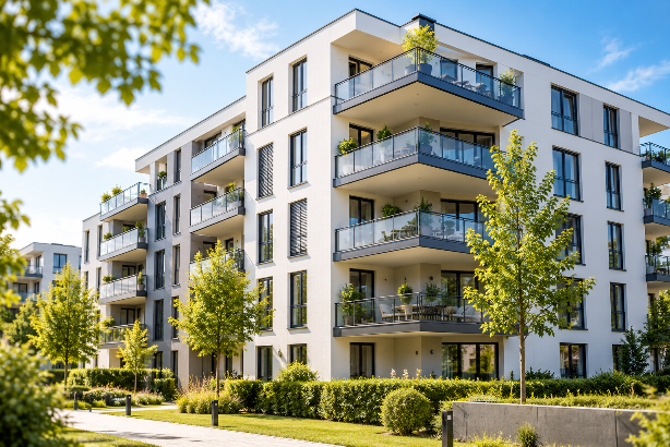 Moderne Immobilien mit Grünflächen, geeignet für Gaslösungen für Hausverwaltungen.