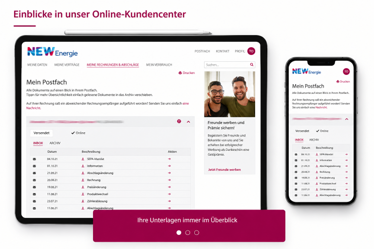 Online-Kundenportal von NEW für Energieversorger für Hausverwaltungen.