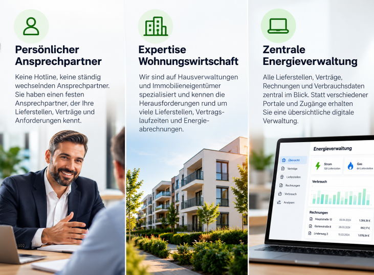 Persönlicher Ansprechpartner für Energieversorger in der Hausverwaltung.