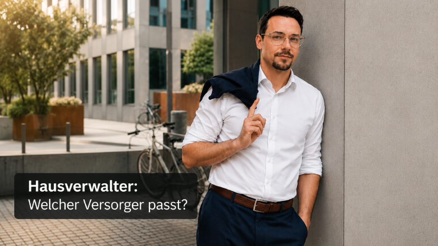 Mann im Anzug steht an der Wand und spricht über Energieversorger Hausverwaltung.